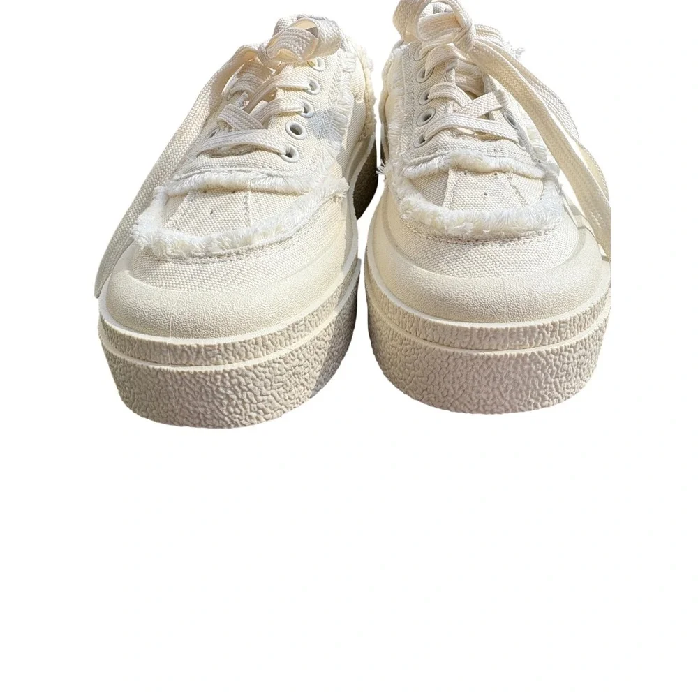 Pacogil Kids Cream Canvas‎ Frayed Platform Sneakers Low Top Distressed Shoes